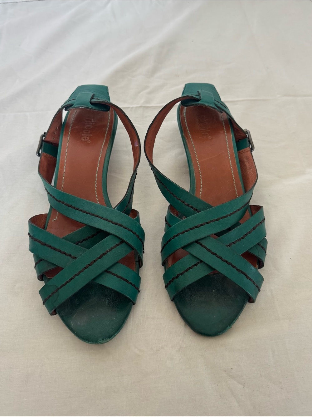 Nicole Teal Green Crisscross Slingback Sandals Size 7M